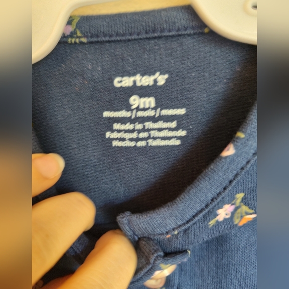 Carter's Baby Navy and Floral Long Sleeve One piece Sz 9 months - Picture 2 of 5